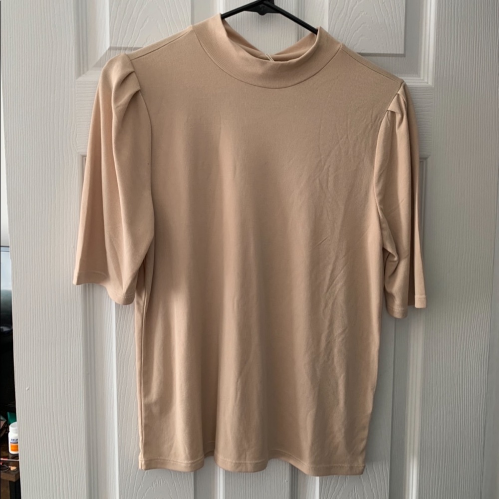 3/$12 Nude mock neck short sleeved blouse